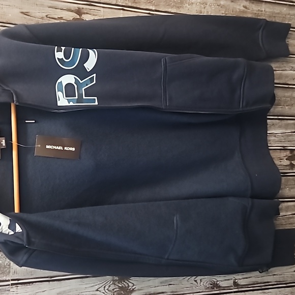 NWT Michael Kors Spellout Hoodie in Midnight blue with camouflage accents - Picture 7 of 7